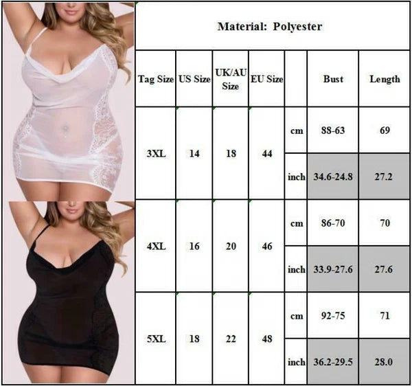 Plus Size Women Sexy See Through Lingerie Glamour Nightdress Underwear Sleepwear