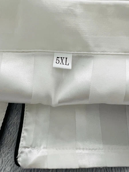 New Women’s Plus Size 5XL White Satin Pyjamas Pjs Sleepwear Set Black Trim