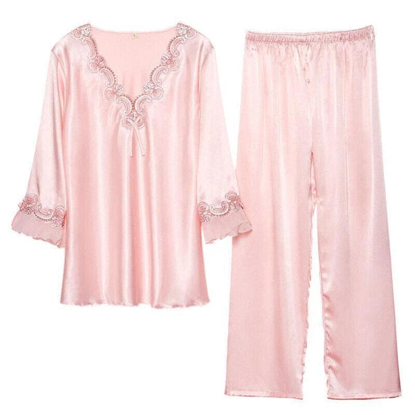 Women's Faux Silk Sexy Lace Silk Pajamas Silk Pajamas Set Home Sleepwear 2pcs