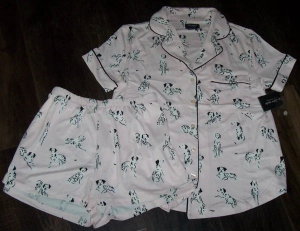 NWT Kate Spade Pink/Black DALMATIAN DOGS Knit SHORTS Pajama/Lounge Set Women's S