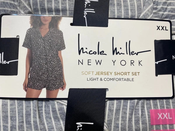 Nicole Miller Soft Jersey Short Pajama Set 2XL Gray Stripes