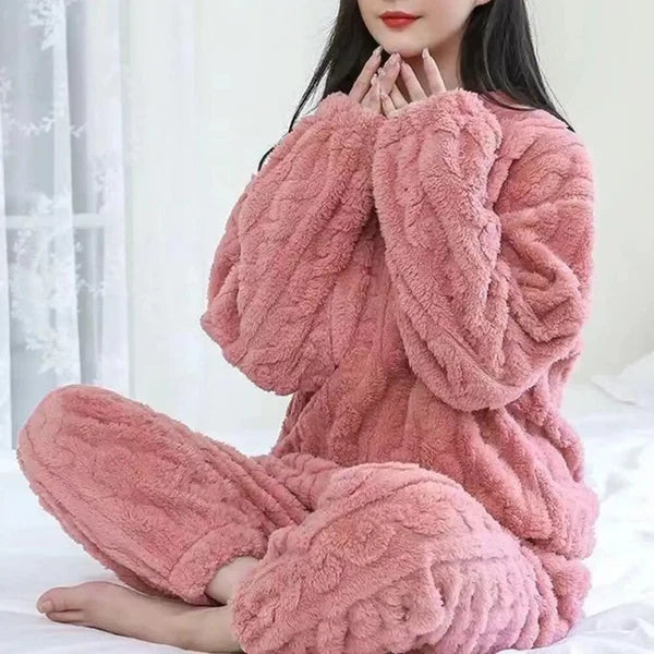 Winter Pajama Sets Women Sleepwear 2-piece Thicken Pullover Pants