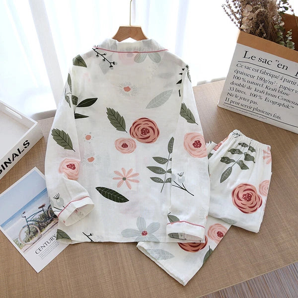 Women Pajamas Set 100% Cotton Printed Sleepwear Casual Nightwear Home Wear