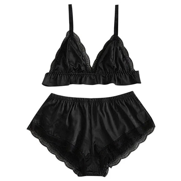 Women Satin Silk Sleepwear Set Top Shorts Nightwear Sexy Lingerie Pajamas-Set