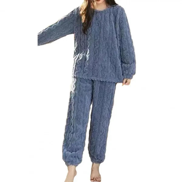 Winter Pajama Sets Women Sleepwear 2-piece Thicken Pullover Pants