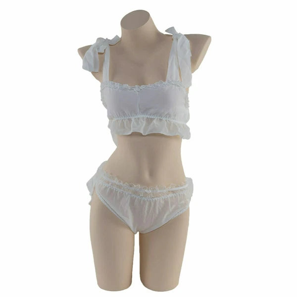 Women Sexy Lingerie Set Lolita Sleepwear Pajama Kawaii Maid Ruffle Suit