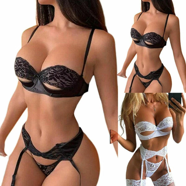 Womens Sexy Lingerie Lace Bra G-String Set Underwear Nightwear Babydoll Bodysuit