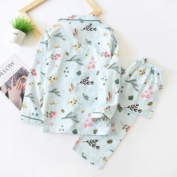 Women Pajamas Set 100% Cotton Printed Sleepwear Casual Nightwear Home Wear