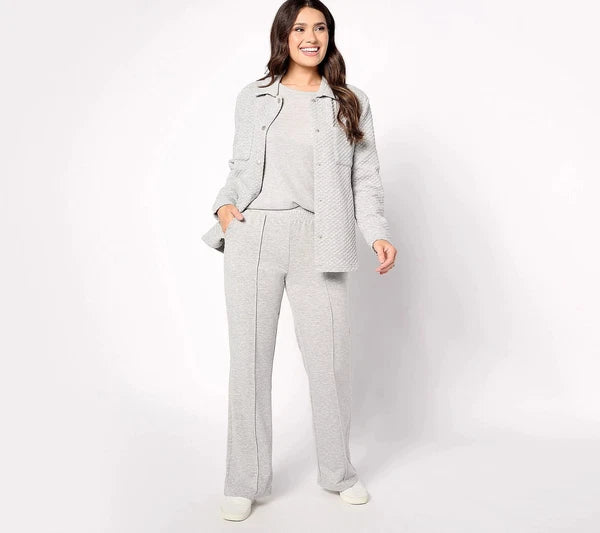 Muk Luks Regular 3-Piece Quilted Shacket Lounge Set Hthr Gray M New