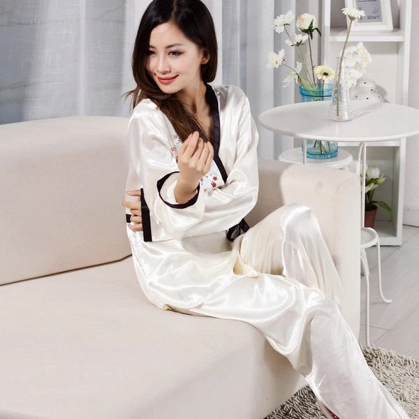 NEW Sexy Women's Silk Satin Pajama Set Sleepwear & Robes Nightgown #P019 White-
