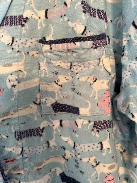 Munki Munki Flannel Pajamas Large Blue Dachshund Weiner Dog Pockets