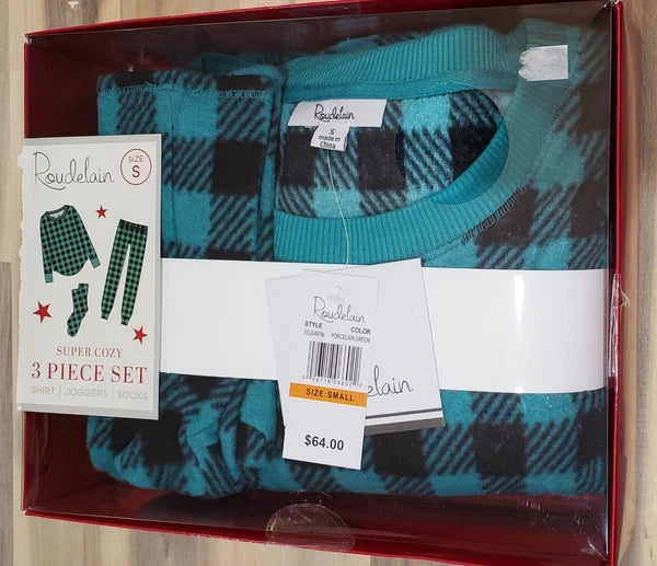 Roudelain Women's 3-Pc. Packaged Printed Pajamas & Socks Set - Porceleain Green