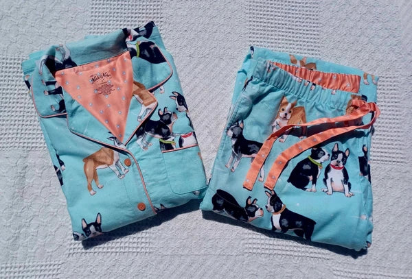 Nick&Nora Flannel Sleepwear Cotton Pajama Set Puppy Eyes Dog Print Relaxed M