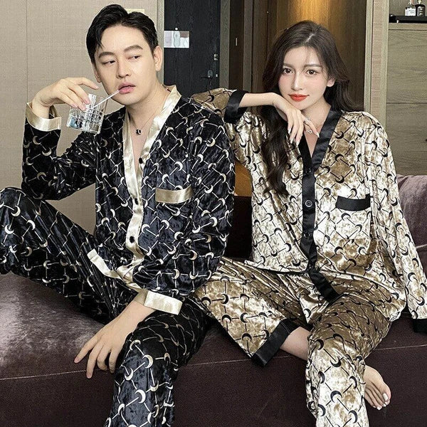 New Women's Pajama Set Velvet Pajama Printed Casual Home Wear Men