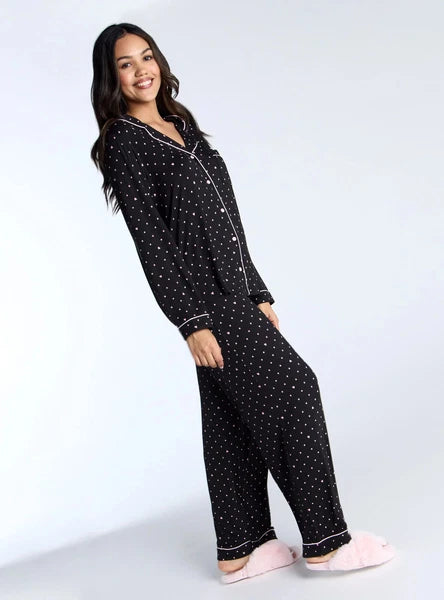 Boux Avenue Pyjama Set Women's Soft Heart Spot Print Top and Trouser Nightwear