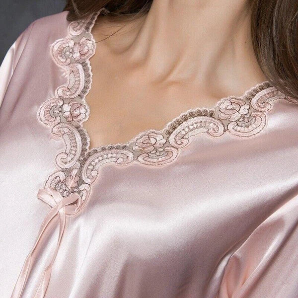 Women's Faux Silk Sexy Lace Silk Pajamas Silk Pajamas Set Home Sleepwear 2pcs