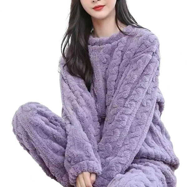 Winter Pajama Sets Women Sleepwear 2-piece Thicken Pullover Pants