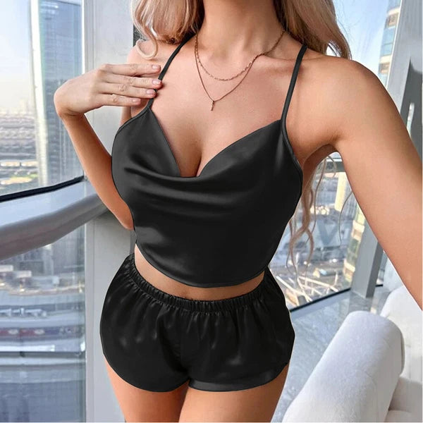 Womens Sexy-Lingerie Sleepwear Satin Silk Babydoll Lace Nightwear Pajamas Set