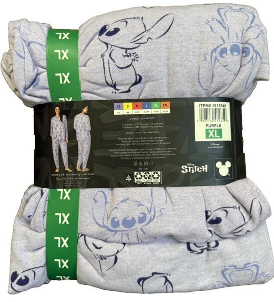 Disney Stitch Womens Size XL Purple Cozy Pajama 2 Piece Lounge Set FAST SHIPPING
