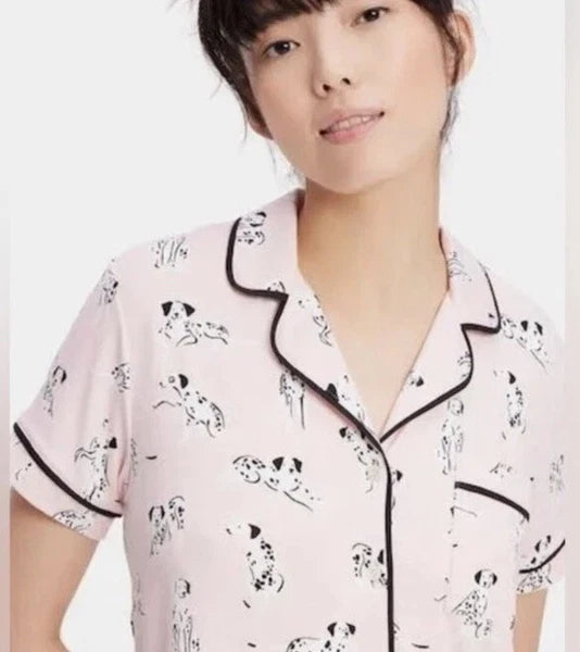 NWT Kate Spade Knit Pajama pj's Set Size S Shorts dogs Dalmations Pink