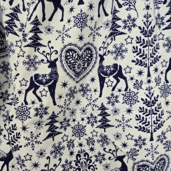 The Cats Pajamas Reindeer PJ Set Womens White Blue Holiday Christmas Loungewear