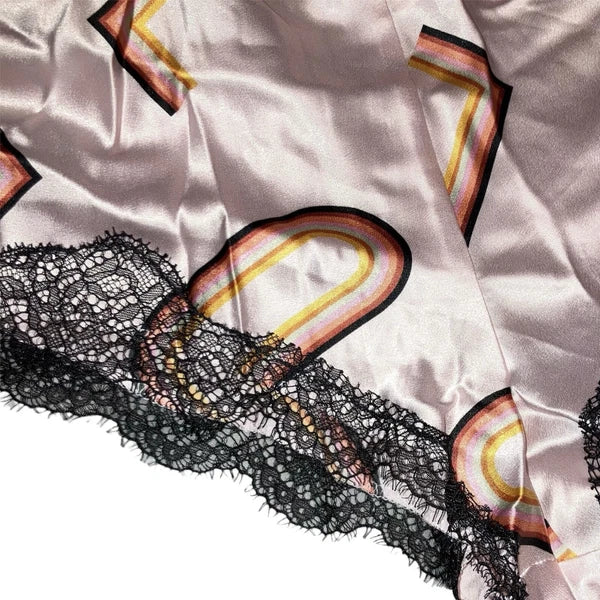 Victoria's Secret Pink Black Lace Satin Pajama Sleep Shorts ONLY Letters Sz M