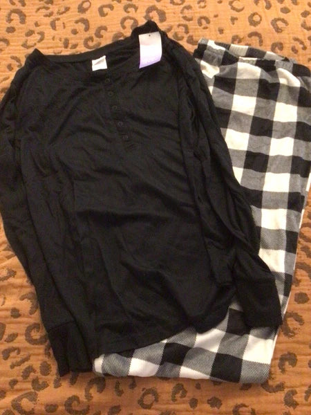 Women's Henley Pajama Set - Stars Above - Size XL Black White - NEW WITH TAGS