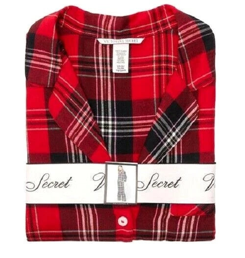 Victoria's Secret THE FLANNEL PJ Set Big Red Plaid VERY SOFT XL Regular Length