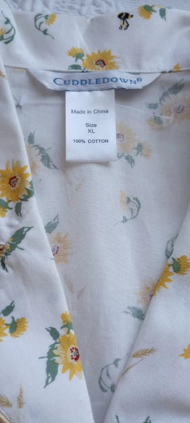 Cuddledown Short Pajama Set, Womens XL Button Top, Yellow Flower and Bee Design
