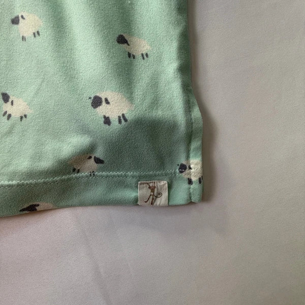MUNKI MUNKI Women’s Pajama Set Mint Green Sheep Print Short Sleeve Top Pants XS