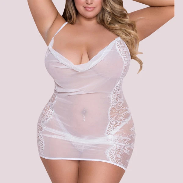 Plus Size Women Sexy See Through Lingerie Glamour Nightdress Underwear Sleepwear