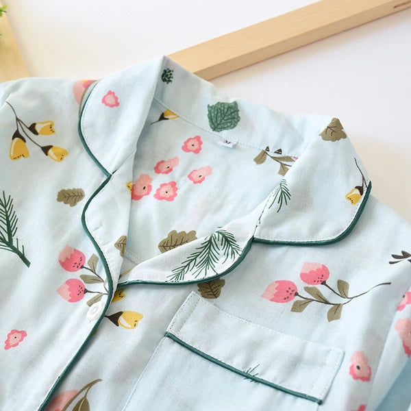 Women Pajamas Set 100% Cotton Printed Sleepwear Casual Nightwear Home Wear