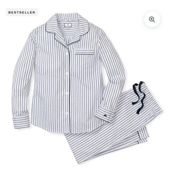 Petite Plume Women's Twill Pajama Set in Navy French Ticking NWT XSMALL MSRP $94