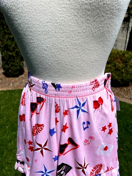 Room Service Short Pajamas 2 Piece Set Women's L Pink "Road Trip" Print $68 NWT