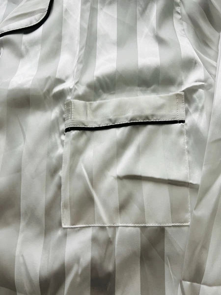 New Women’s Plus Size 5XL White Satin Pyjamas Pjs Sleepwear Set Black Trim