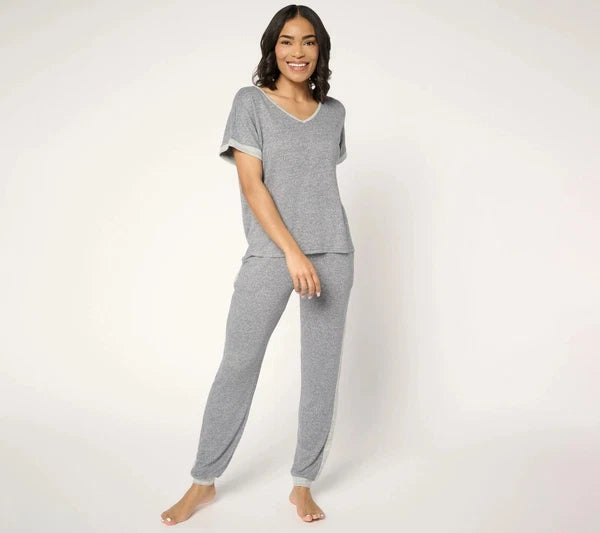 Muk Luks Sweater Knit Short Sleeve and Jogger Pajama Set Black XS New