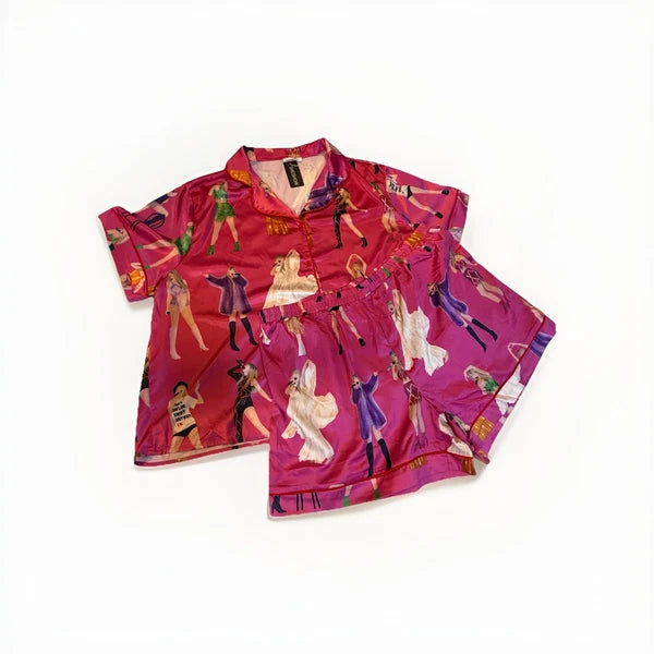 Taylor Swift Pajama Set Print Comfy Satin For Women, Two-Piece Set, Pjs Size XXL