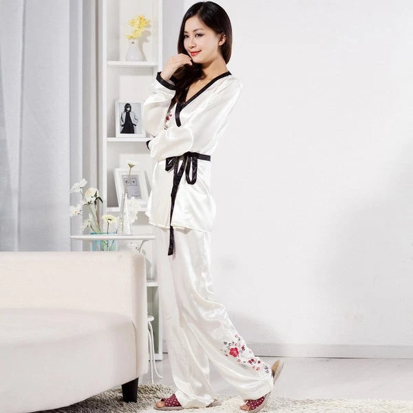 NEW Sexy Women's Silk Satin Pajama Set Sleepwear & Robes Nightgown #P019 White-