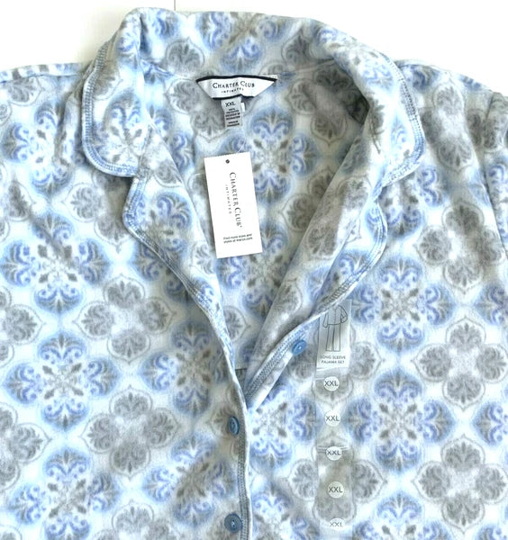 Charter Club Women's 2 Piece Fleece Pajama Set Button Front & Pant XXL $59