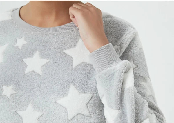 Ladies STAR SUPERSOFT FLEECE PYJAMAS Twosie Cosy Snuggle PJ SET UK 20-26