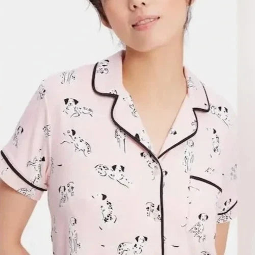 NWT Kate Spade Pink/Black DALMATIAN DOGS Knit SHORTS Pajama/Lounge Set Women's S