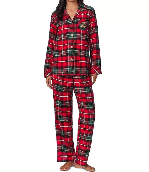 NWT Ralph Lauren RED/GREEN/PURPLE PLAID Brushed Twill Flannel Pajama Set XL SOFT