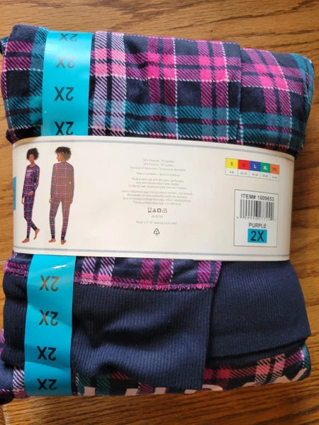 Womens Jane and Bleecker Silky Stretch Fleece Pajama PJ Set Purple 2X