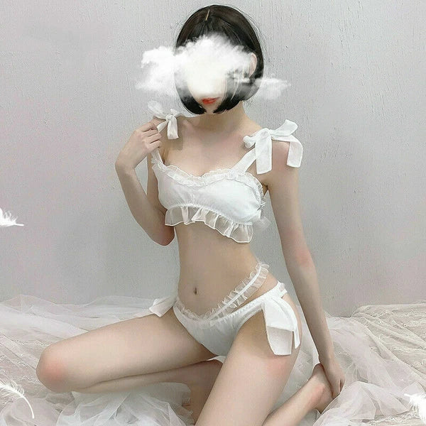 Women Sexy Lingerie Set Lolita Sleepwear Pajama Kawaii Maid Ruffle Suit