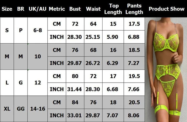 Sexy Womens Lingerie Lace Bra Thong Suspender Nightwear Sleepwear Underwear Sets