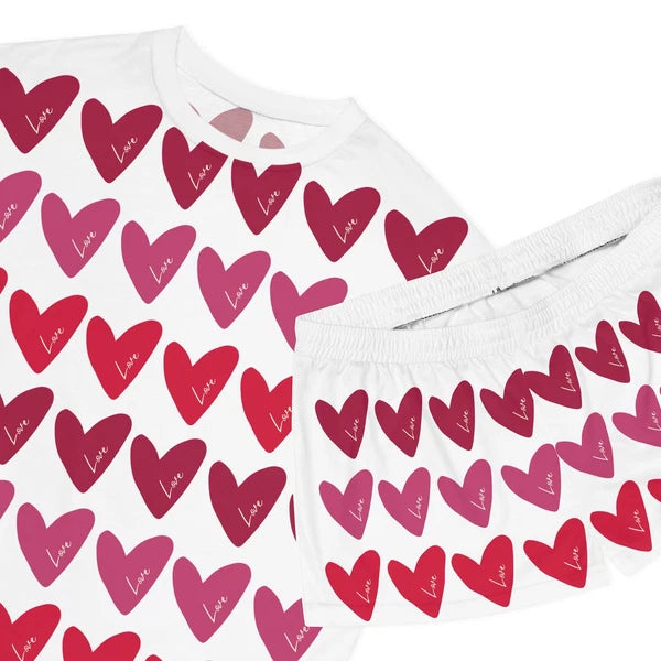 Love Is Everywhere Women's Short Pajama Set (White)
