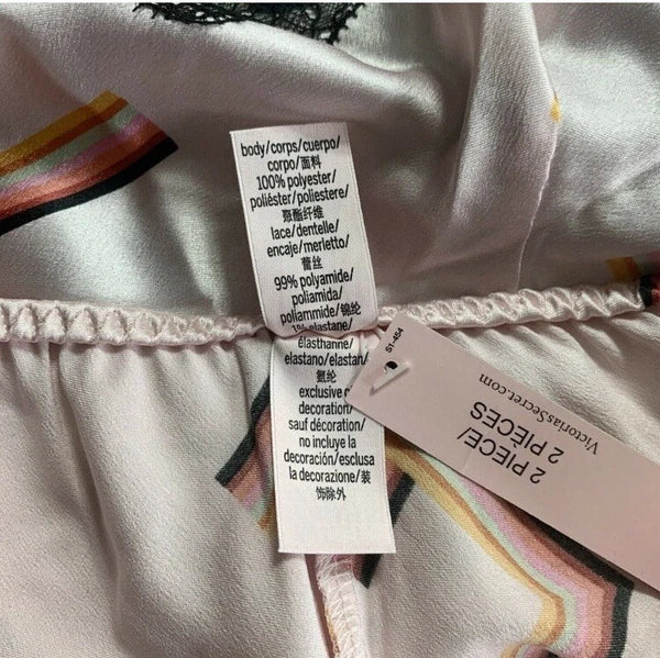 Victoria's Secret Pink Black Lace Satin Pajama Sleep Shorts ONLY Letters Sz M