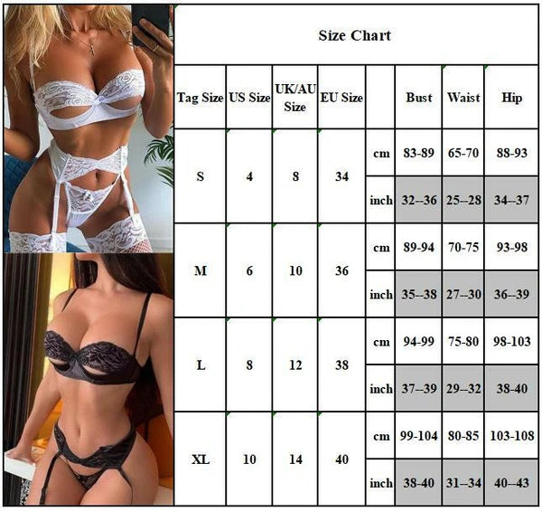 Womens Sexy Lingerie Lace Bra G-String Set Underwear Nightwear Babydoll Bodysuit