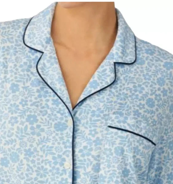 NWT Kate Spade WHITE/BLUE DITSY FLORAL Soft Knit Cropped Pajama Set L NAVY TRIM