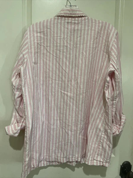 Victoria’s Secret Pajama Set Pink & White Striped Metallic Cotton Large Long